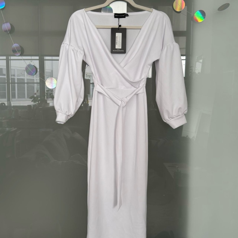 NWT Prettylittlething White midi wrap dress